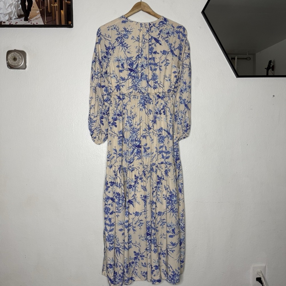 Few Moda Lined V-neck Long Sleeve Blue White Floral Maxi Dress Women's Small - Picture 7 of 14